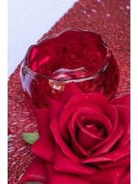 KERZENHALTER GLAS FORM KAMELIE ROT 6.5CM X 6.5CM X 3.7CM