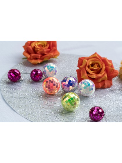 BOX OF 10 IRIDESCENT DISCO BALLS ASSORTED COLORS DIA 4CM 
