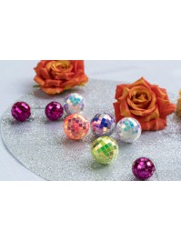 BOX OF 10 IRIDESCENT DISCO BALLS ASSORTED COLORS DIA 4CM 
