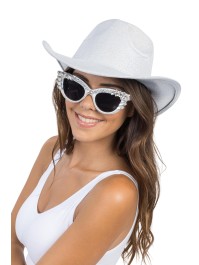WHITE GLASSES WITH BIG SILVER RHINESTONES 15CM X 15CM X 5.5CM