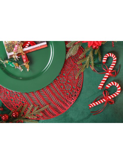 SET DE TABLE PVC BOULE DE NOEL AJOUREE ROUGE 38CM X 39CM X 0.1CM
