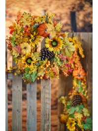 COURONNE AUTOMNALE TOURNESOLS ET CITROUILLES DIA 50CM X 12CM
