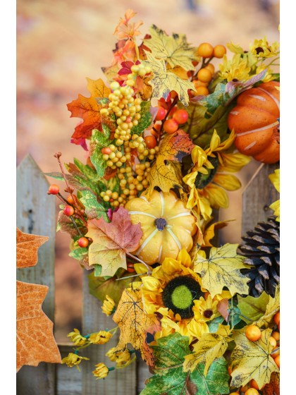 KRONE HERBST SONNENBLUMEN UND KÜRBISSE DIA 50CM X 12CM