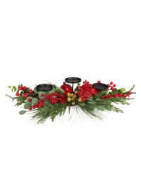 CENTRE DE TABLE 3 BOUGEOIRS RED BERRIES 75CM X 40CM X 20CM