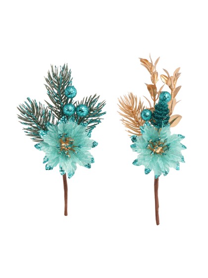 MINI BOUQUET SAPIN POINSETTIA TEAL 2 ASS ENV 7.5CM X 3CM X 16CM