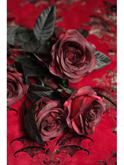 BLUMENSTRAUSS 5 ROSA BORDEAUX BLÄTTER SCHWARZ 20CM X 20CM X 48CM