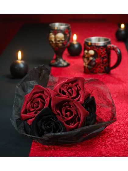 5 FLOCKED VELVET ROSES BUNCH 16CM X 16CM X 45CM