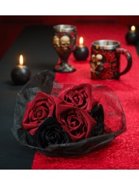 5 FLOCKED VELVET ROSES BUNCH 16CM X 16CM X 45CM
