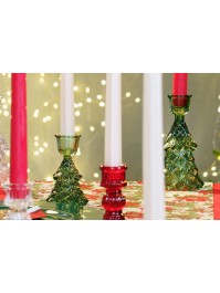 BOUGEOIR FLAMBEAU VERRE SAPIN VERT DIA 7.8CM X 14.5CM
