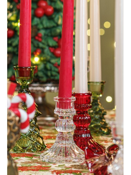 BOUGEOIR VERRE FLAMBEAU VINTAGE TRANSPARENT DIA 8CM X 10.5CM