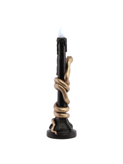 POLYRESIN BLACK LED CANDLE WITH GOLD SNAKE 11CM X 11CM X 41CM
