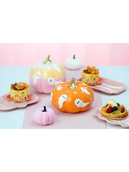 POLYRESIN ORANGE PUMPKIN WITH GHOSTS 15.5CM X 15.5CM X 11CM