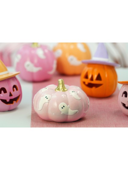 CITROUILLE ROSE PASTEL AVEC FANTOMES SUMMERWEEN 15.5CM X 15.5CM X 11CM