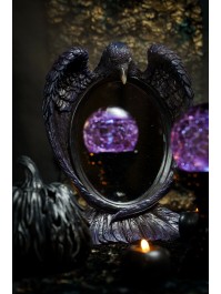 POLYRESIN CROW STANDING MIRROR 23CM X 8CM X 29.5CM