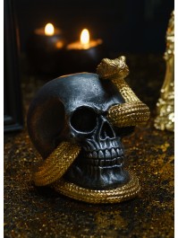 POLYRESIN SKULL WITH GOLDEN SNAKE 14.5CM X 14CM X 13.5CM