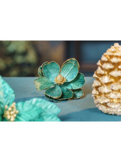 FLEUR DECO TEAL SUR CLIP - 2 ASS DIA 16CM X 12CM