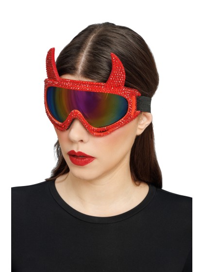 BRILLE MASKE AUS SKI TEUFEL STRASS DIAMONDS ROT 18CM X 13CM