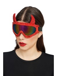 LUNETTES MASQUE DE SKI DIABLE STRASS DIAMONDS ROUGE 18CM X 13CM