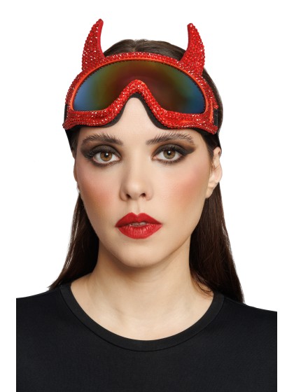 LUNETTES MASQUE DE SKI DIABLE STRASS DIAMONDS ROUGE 18CM X 13CM