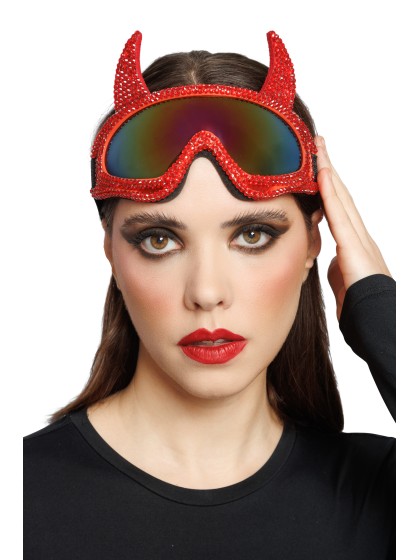 BRILLE MASKE AUS SKI TEUFEL STRASS DIAMONDS ROT 18CM X 13CM