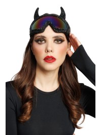 BRILLE MASKE AUS SKI TEUFEL STRASS DIAMONDS SCHWARZ 18CM X 13CM