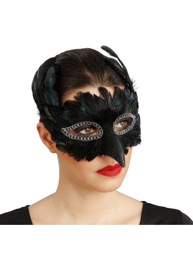 BLACK RAVEN FEATHER MASK 17CM X 12CM X 15CM
