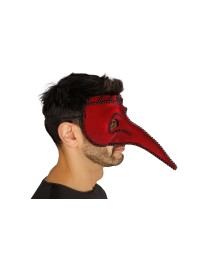 RED VELVET BLACK PEARLS PLAGUE DOCTOR MASK 17CM X 26CM X 12.5CM