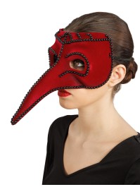 RED VELVET BLACK PEARLS PLAGUE DOCTOR MASK 17CM X 26CM X 12.5CM