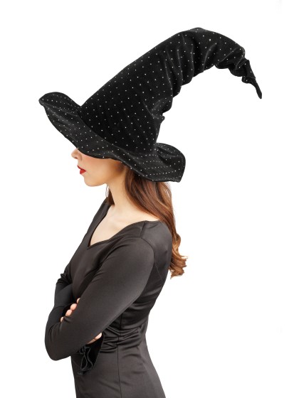 HEXENHUT SAMT SCHWARZ UND STRASS 40CM X 40CM X 34CM