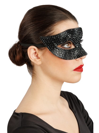 HALF MASK WITH BLACK DIAMONDS STRASS 17CM X 8CM X 8.5CM