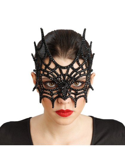 DEMI MASQUE TOILE D’ARAIGNEE STRASS NOIR 21CM X 2.5CM X 20CM