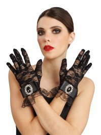 LACE GLOVES WITH BLACK STONE ONE SIZE - 25CM