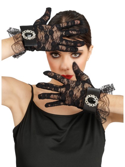 GANTS DENTELLE AVEC PIERRE NOIRE TU - 25CM