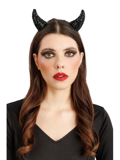 PINCE A CHEVEUX CORNES DIABLE STRASS NOIRES 5.5CM X 3CM X 5CM