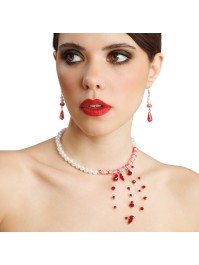 SET 2 PCS - HALSKETTE OHRRINGE PERLEN BLUTVERSCHMIERT HALSBAND: 35CM X 0,5CM X 12CMBO: 0,8CM X 0,8CM X 6CM