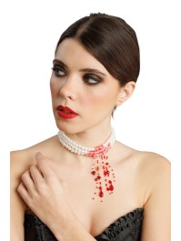 COLLIER PERLES ENSANGLANTEES 31CM X 0.5CM X 11CM