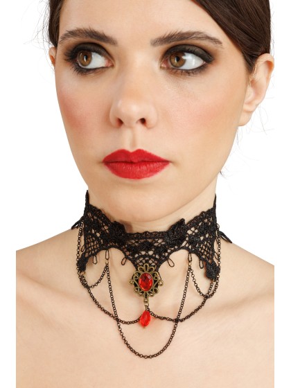 3 PCS SET - RUBY NECKLACE AND EARRINGS WITH LACE GLOVES 