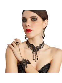 KIT 3 PCS - COLLIER BOUCLES D’OREILLES BRACELET AVEC BAGUE BUTTERFLY DENTELLE COLLIER: 30CM X0.5CM X 20CM BO: 2CM X 0.5CM X 7