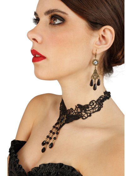 KIT 3 PCS - COLLIER BOUCLES D’OREILLES BRACELET AVEC BAGUE BUTTERFLY DENTELLE COLLIER: 30CM X0.5CM X 20CM BO: 2CM X 0.5CM X 7