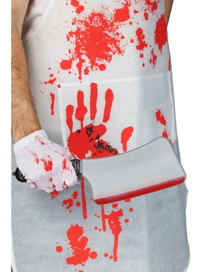 KIT KILLER - 3 PCS TABLIER GANTS COUTEAU ENSANGLANTES TABLIER: 62CM X 1CM X 84CM GANTS: 9CM X 21CM COUTEAU: 2.5CM X 2.5CM X 3