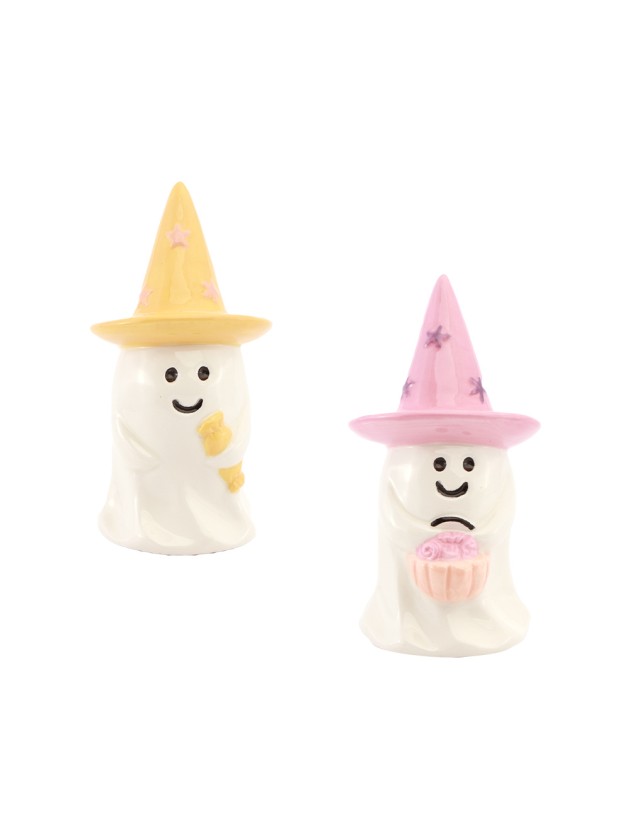 SMALL CERAMIC GHOST WITH CANDY - 2 ASSORTED 6.5CM X 6.5CM X 12.5CM