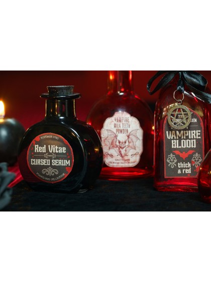 BLACK GLASS ROUND BOTTLE CURSED SERUM 7.8CM X 4.5CM X 9.5CM