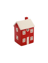MAISON CERAMIQUE PHOTOPHORE ROUGE ET BLANC 9.6CM X 8.5CM X 15CM