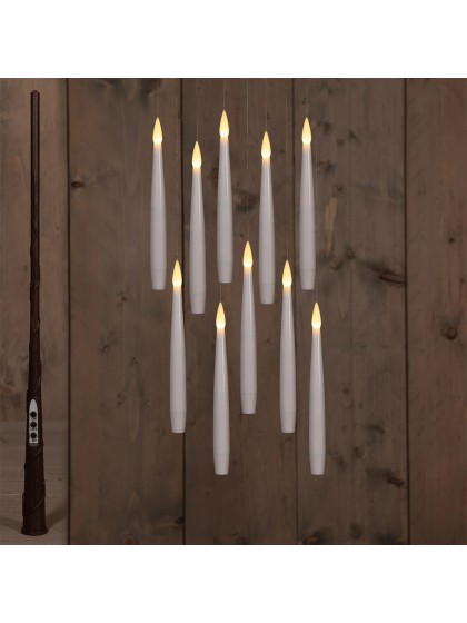 10 BOUGIES BLANCHES LED FLOTTANTES AVEC BAGUETTE MAGIQUE BOUGIE: 1.5CM X 1.5CM X 15CM BAGUETTE: 2CM X 2CM X 35CM