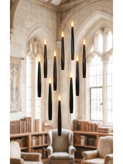 10 KERZEN SCHWARZ LED ZUM HENGELN  MIT ZAUBERSTAB MAGIQUE KERZE: 1,5 CM X 1,5 CM X 15 CM Wand: 2 CM X 2 CM X 35 CM