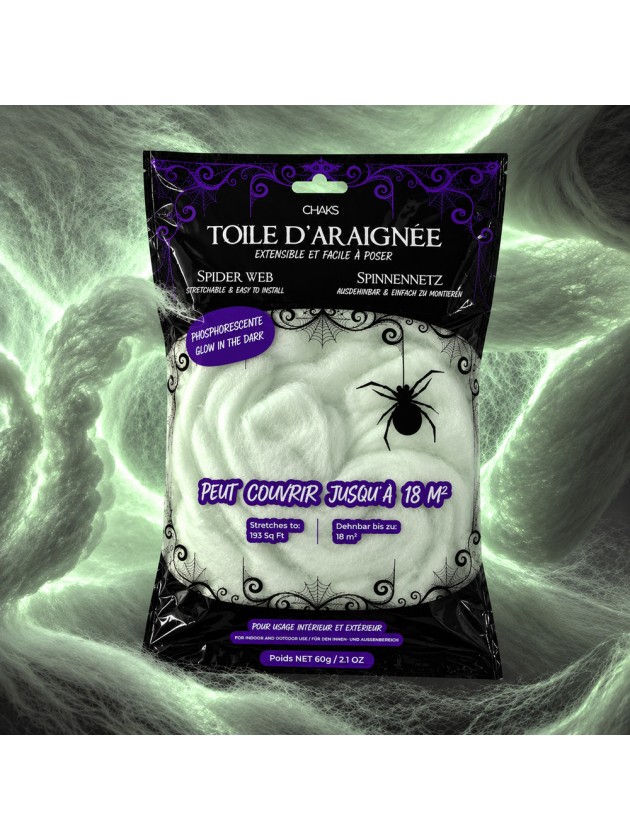 GLOW IN THE DARK WHITE SPIDER WEB 60GR