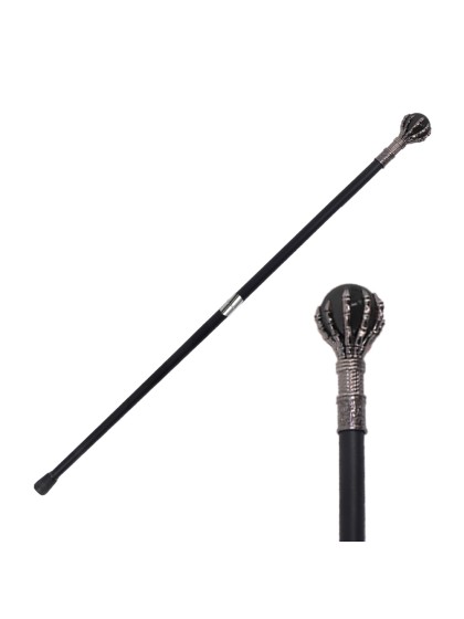 CANNE METAL MAIN SQUELETTE BOULE NOIRE 93CM