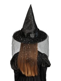 GLITTER AND BUCKLE KID BLACK WITCH HAT 35.5CM X 35.5CM X 33CM