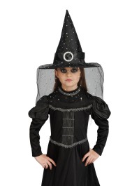 CHAPEAU DE SORCIERE NOIR BOUCLE ET PAILLETTES ENFANT 35.5CM X 35.5CM X 33CM