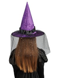 CHAPEAU DE SORCIERE VIOLET BOUCLE ET PAILLETTES ENFANT 35.5CM X 35.5CM X 33CM